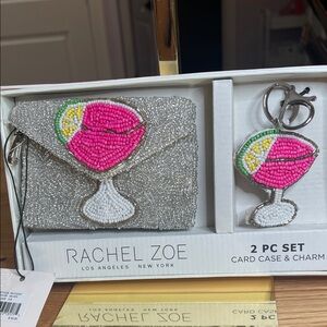 Rachel Zoe Silver and Pink Beaded Cocktail Card Holder Set NWT